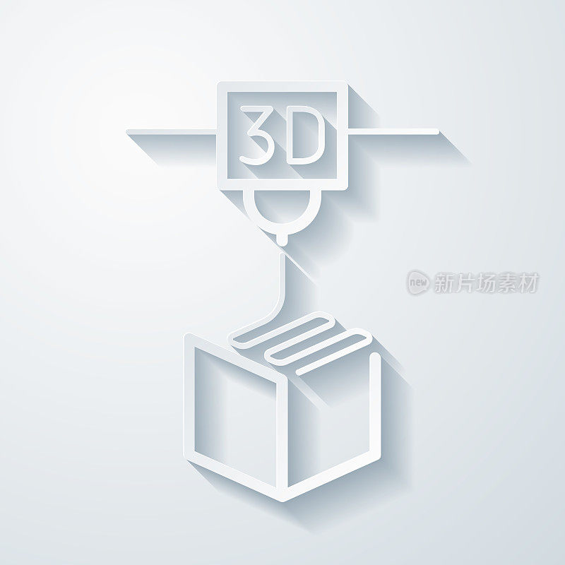 3 d打印机。空白背景上剪纸效果的图标